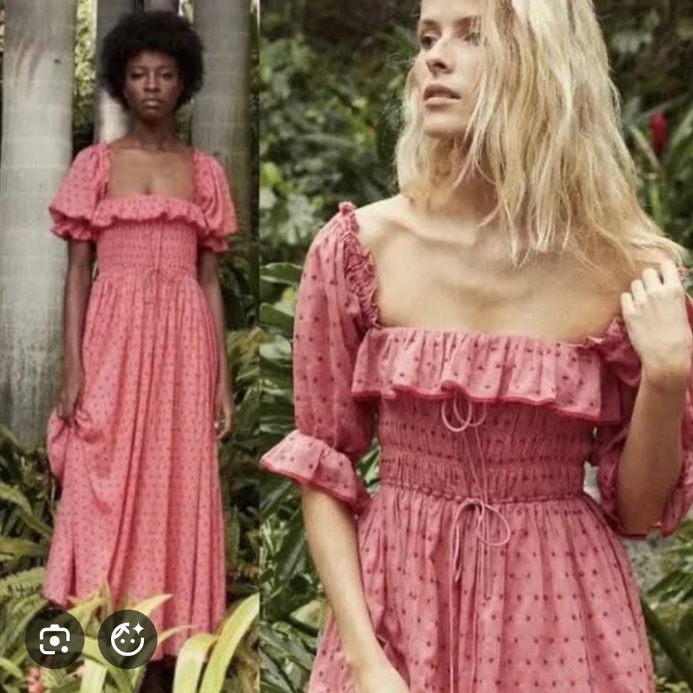 Doen Pink Ruffle-Smock Maxi Dress